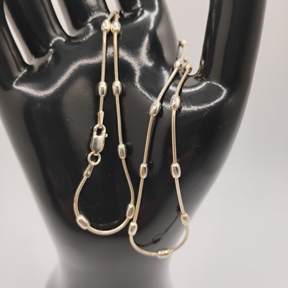 Rice Bead Sterling Silver Necklace with Lobster Claw Clasp 18-inches - Picture 4 of 5